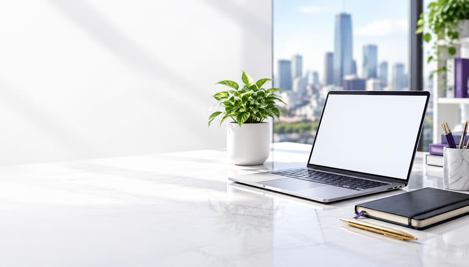 Professional desk with laptop and business planning tools
